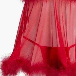 Romantic Sheer Babydoll Feather Fuzzy Fur Trim Chemise Camisole Lingerie Top
